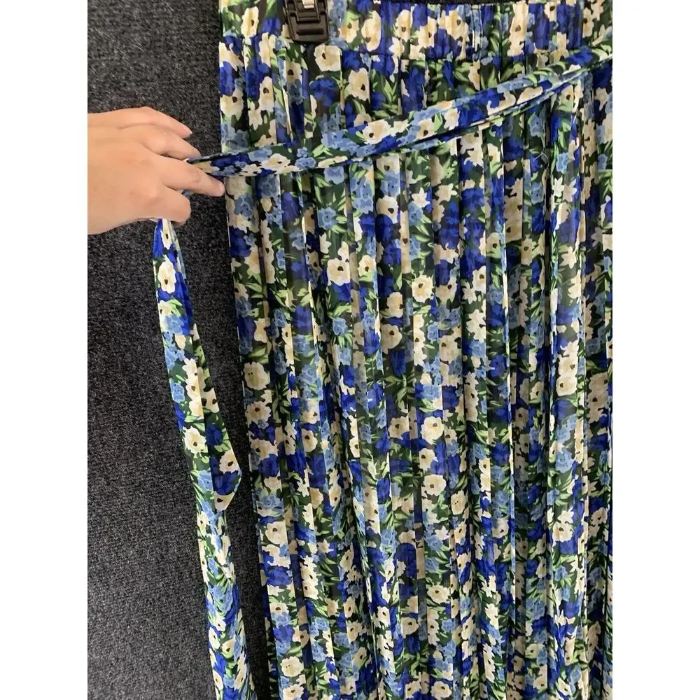 Joie By Anthropologie Maxi Skirt Belt Pull On Floral Blue Size Large NWOT